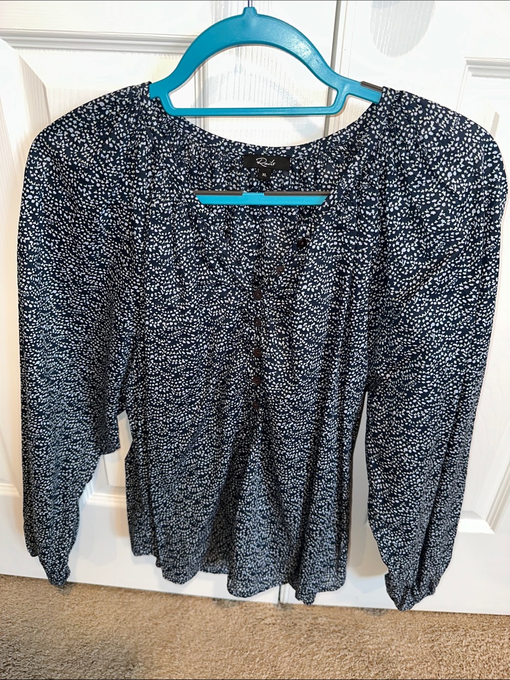 Rails Navy and White Ditsy Button-Front Blouse